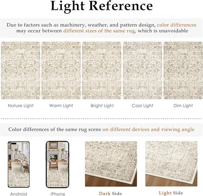 Light Brown Area Rug 3x4 Office Entryway Rug Machine Washable Kitchen Vintage Distressed Non Slip Carpet Indoor Retro Floral Accent Throw Door Mat for Bathroom Bedroom Dining Living Room