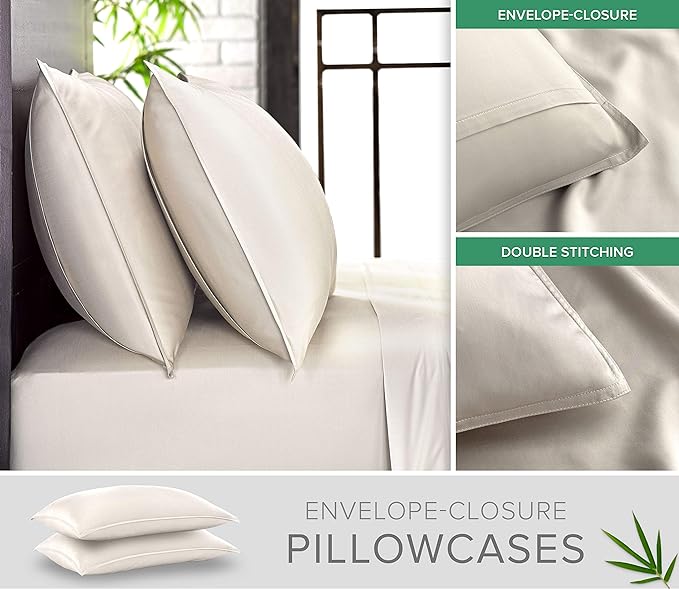 Pure Bamboo Short Queen Sheets for RV Camper (60"x75") - Genuine 100% Organic Viscose Derived from Bamboo Bed Sheet Set, Soft & Cooling, 2 Year Quality Promise (Short Queen, Ivory)