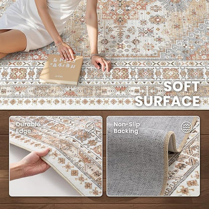 zesthome 3x5 Area Rug Ultra Soft Washable Rug, Non Slip Area Rug Indoor Entrance, Stain Resistant Rugs for Living Room Bedroom Vintage Home Decor (Orange,3'x5')