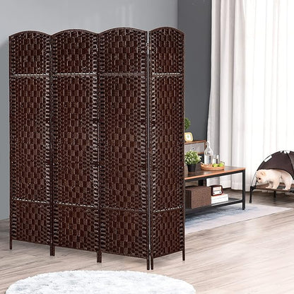 HOMCOM Room Divider, 4 Panel Folding Privacy Screen, 6FT Tall Portable Wicker Weave Partition Wall Divider for Bedroom, Home Office, Brown