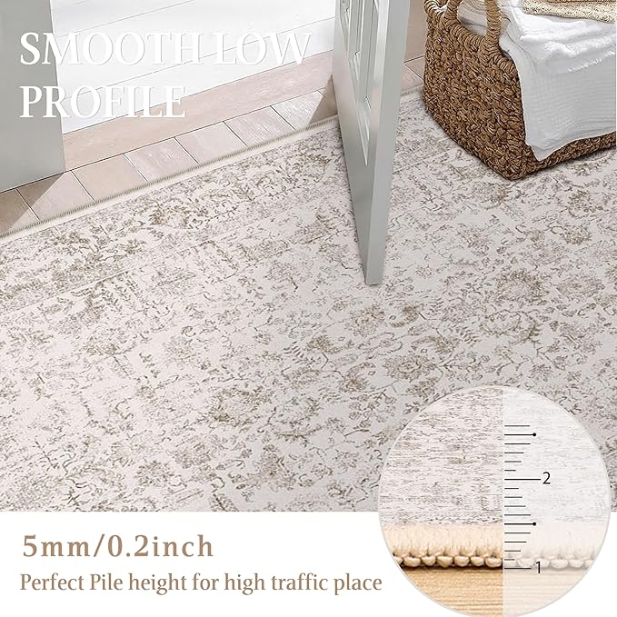 Light Brown Runner Rug 3x7 Hallway Machine Washable Kitchen Vintage Distressed Non Slip Long Carpet Indoor Retro Floral Bedroom Accent Throw Rug for Bathroom Office Laundry Dining Room