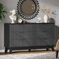 Fluted Dresser with 6 Drawers, 54" Wide Modern Chest of Drawers with Metal Handle, Wooden Dresser TV Stand, Wood Closet Clothes Storage Organizer for Bedroom, Living Room, Hallway, Solid Black