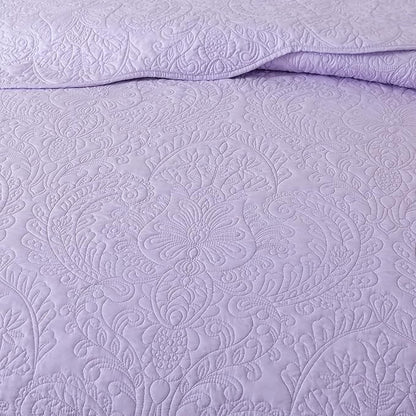 HoneiLife Queen Quilt Bedding Set - Microfiber Quilt Sets for Queen Bed, 3-Piece Lightweight Bedspreads,Reversible Coverlets Rustic Bedlinen Sets, Floral Bedding Set All Season Quilts-Light Purple