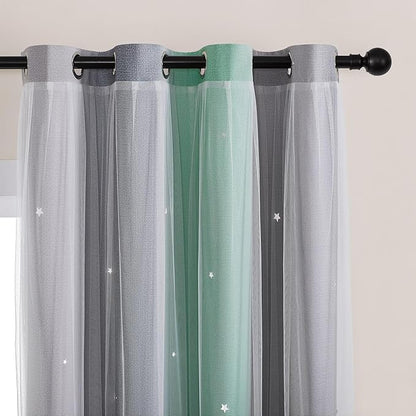 XiDi Bedroom Decor Blackout Curtains for Girl & Kids Room - Rainbow, Unicorn Wall Decals - Green, Light Grey - 52x63 Inch Long, 1 Panel