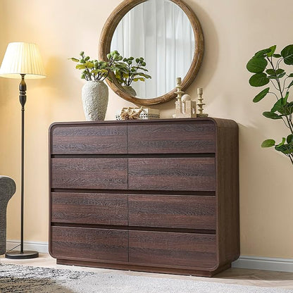 Modern 8 Drawer Dresser, 47- Inch Wood Chest of Drawers with Large Storage, Walnut Dresser Closet for Bedroom, Living Room, Nursery.
