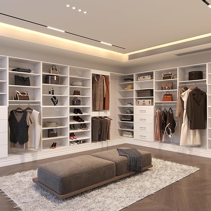 Double Hanging Closet Unit, Modular Wood Closet System Organizer with Storage, White, 19.5"W