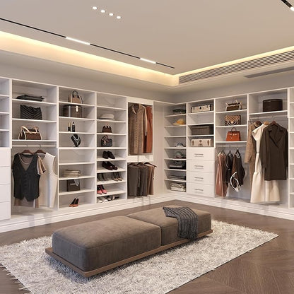Medium Double Hanging Closet Unit, Modular Closet System, Wood Closet System Organizer with Storage for Walk In Closets, Clothing Rack Closet for Hanging Clothes, Bedroom, White, 31.5"W
