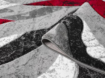 Modern Abstract Area Rug Hand Carved Contemporary Geometric Swirls Vibrant Colors Carpet for Living Room Bedroom Design PR1002 (Red, 5' x 7')
