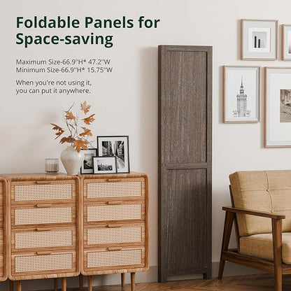 Cozy Castle Wood Room Divider, 3 Panels Folding Privacy Screen, 66.9'' Wall Divider, Barnwood Room Separator, Freestanding Partition, Temporary Wall for Decorative, Rustic Brown