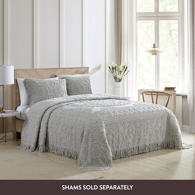Beatrice Home Fashions Medallion Chenille Bedspread, King, Gray