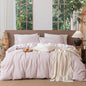 MooMee Gingham Duvet Cover Set 100% Washed Cotton Linen Like Textured Breathable Durable Soft Comfy Modern Checkered Design (Classic Gingham Greyish Pink, Queen 90"x90")