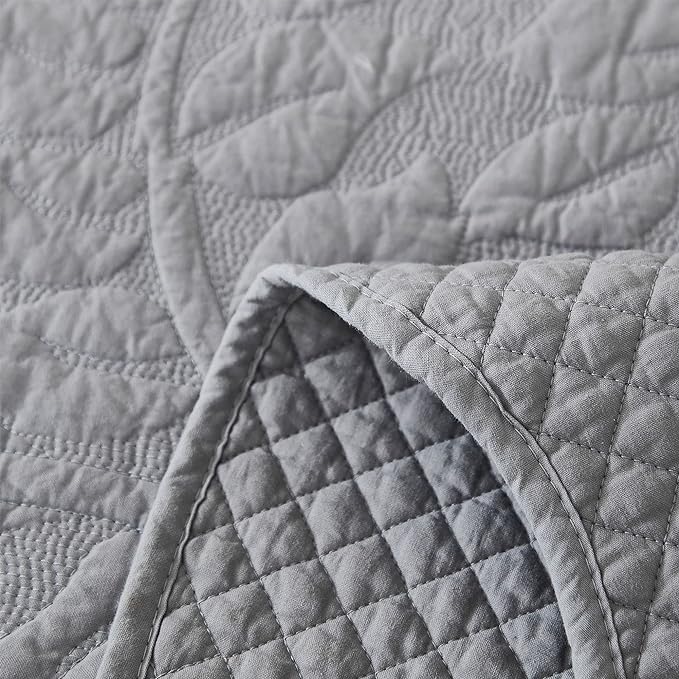 MarCielo 3-Piece 100% Cotton Oversized Bedspread Lightweight Quilt Coverlet Embroidery Farmhouse Bedding Set T0 (Light Grey, Oversized King (118"x106"))