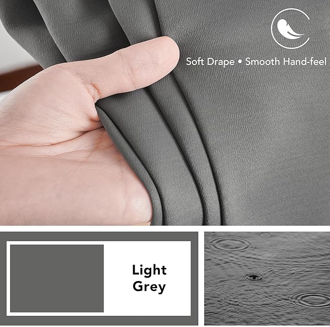 Deconovo Blackout Curtains, Thermal Insulated, W52 x L45 2 Panels, Back Tab, Machine Washable, Room-Darkening Drapes for Bedroom/Living Room Light Grey