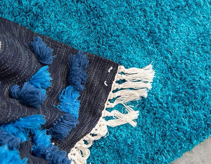 Unique Loom Solid Shag Collection Area Rug (8' Round, Turquoise)