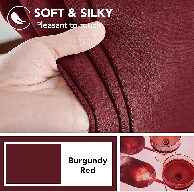 Deconovo Solid Back Tab and Rod Pocket Curtains Thermal Insulated Blackout Window Curtains for Kitchen 52Wx54L Inch Burgundy Red 2 Panels