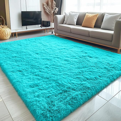 OLANLY 8x10 Machine Washable Large Area Rugs for Living Room, Bedroom, Soft Fluffy Shaggy Bedside Rug, Indoor Floor Carpet for Kids Girls and Boys, Dorms, Nursery, Home Decor Aesthetic, Teal Blue