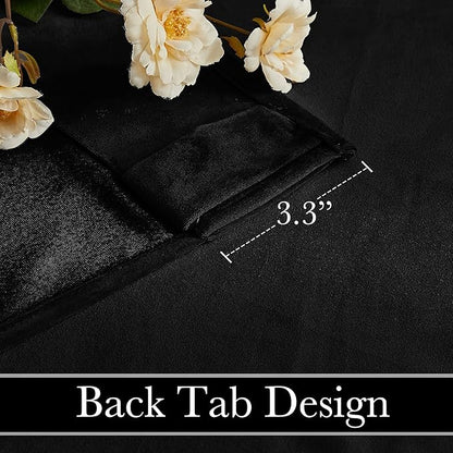 RYB HOME Velvet Curtains 108 inches - Blackout Heavy Duty Curtains Soft Luxury Back Tap Window Covering Privacy Blinds for Kids Room Bathroom Bedroom, Black, W52 x L108 inches, 2 Panels