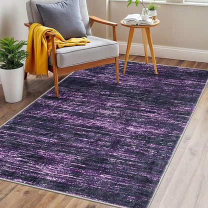 3x5 Modern Abstract Area Rug for Entryway, Purple White Super Soft Washable Rug with Non-Slip, Low-Pile Door Mat Indoor for Living Room Bedroom, Carpet with Non-Shedding