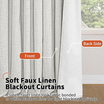 45 Inch Length Linen Blackout Curtains for Short Cafe Window, Thermal Insulated Light Blocking Soundproof Privacy Burlap Curtains 2 Panels, Each 38 Inch Wide Light Grey