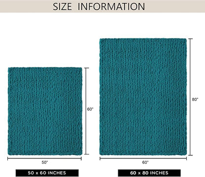 Chunky Knit Throw Blanket 50"X 60", 100% Handmade with Soft Chenille Yarn, 4.4lbs Thick Cable Knitted Blankets, Large Rope Knot Crochet Throws for Couch Sofa Bed Home Decor, Teal