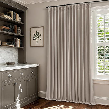 Viral Pleated Blackout Burlap 120 Inch Long Curtains Neutral Pinch Pleated Taupe Burlywood Birch Linen Double Layer 100% Black Out Curtains Soundproof Cottagecore 120 Inch Window Drapes 2 Panel