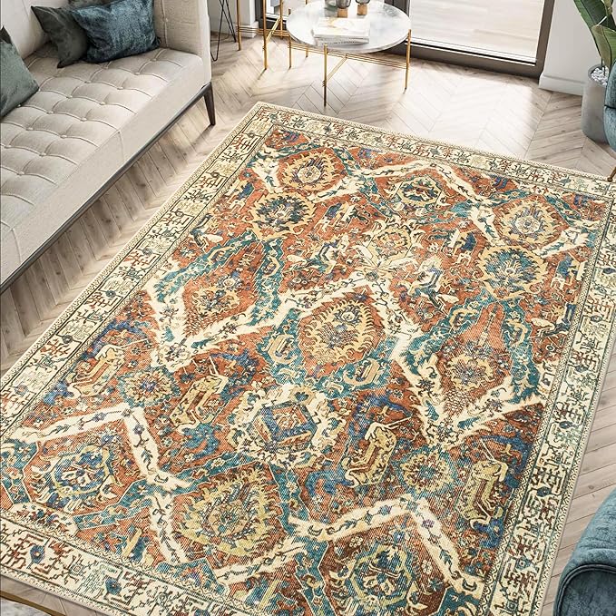Keen Home Design 9x12 Rug - Machine Washable Area Rug with Non-Slip Backing, Ideal for Living Room, Dining Room, Bedroom - Vintage, Easy Clean, Durable, Low Pile Rug - (9' x 12')