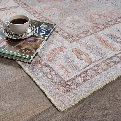 Fame Rugs Brown Modern Oushak Rug 2'6"x10, Vintage Turkish Colorful Oriental Antique Inspired Foldable Long Washable Runner Rugs, Luxury Living Room Bedroom (382MB, 2'6" x 10')