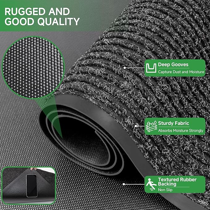 Front Door Mat, Heavy Duty Indoor Outdoor Doormat for Entryway, 72" x 36" Low Profile Outdoor Mats for Home Entrance, Stain and Fade Resistant Welcome Mat for High Traffic Area, Black