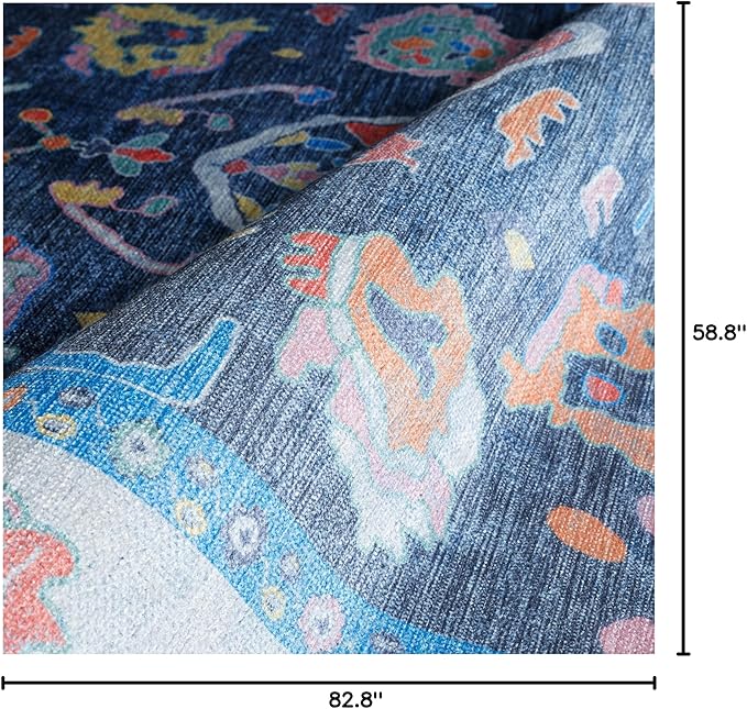 Fame Rugs Blue Modern Oushak Rug 5x7, Washable Vintage Turkish Colorful Oriental Antique Inspired Area Rugs, Luxury Living Room Bedroom (387BNB, 5' x 7')