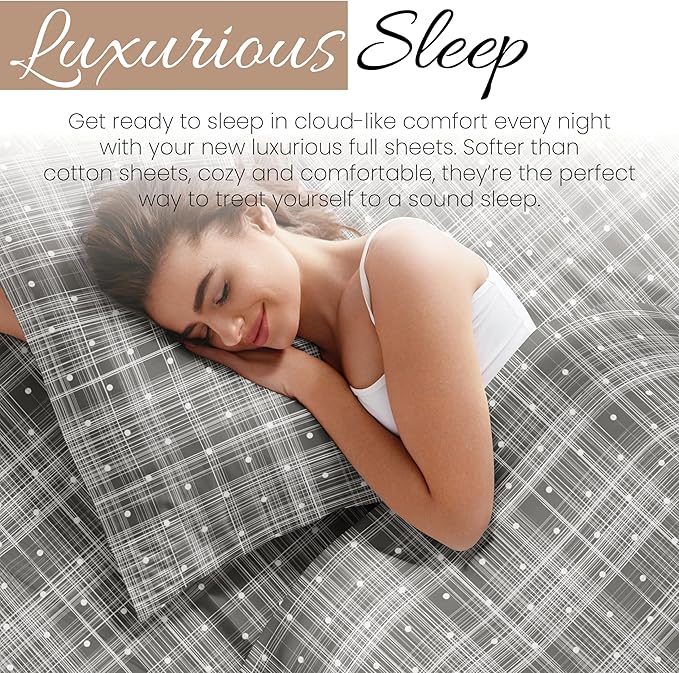 Linen Market Double-Brushed Patterned Microfiber Full Sheet Set 4 Piece – Oeko-TEX Certified Ultra Soft & Wrinkle-Free - 16" Deep Pocket Sheets - Easy Care Full Size - Polka Dot Gray