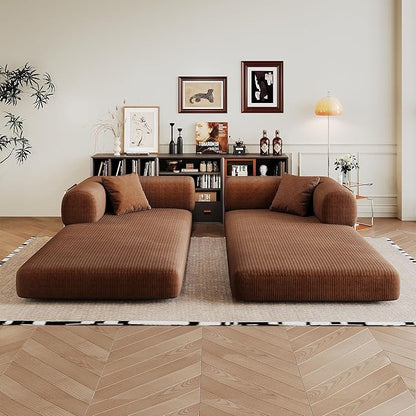 79" Convertible Sofa Bed with Fixed-Shape Frame, Corduroy Folding Pull Out Couch, No Assembly Modern Boneless Couch Compression Sofa in Box, Floor Sofa for Living Room,Brown