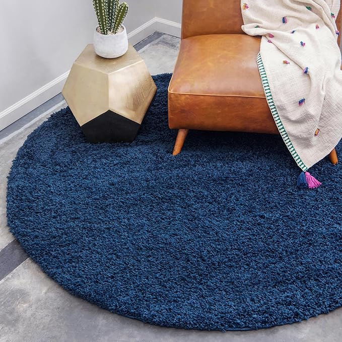 Unique Loom Solid Shag Collection Area Rug (5' 1" Round, Sapphire Blue/ Navy Blue)