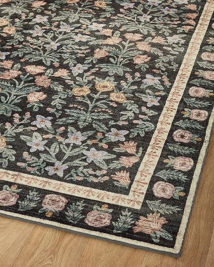 Loloi Rifle Paper Co. Eden Collection EDE-02 Mughal Garden Black 2'-6" x 7'-6" Runner Rug feat. CloudPile™