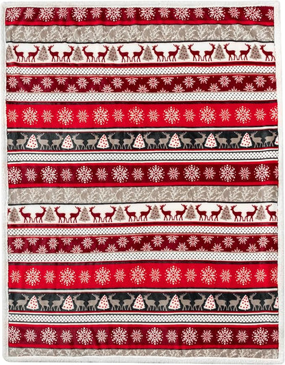 PAVILIA Christmas Sherpa Throw Blanket, Red & White Snowflake, Reindeer, Reversible Fleece & Sherpa Cozy Winter Blanket for Couch & Bed, 50x60, Christmas & Holiday Decor