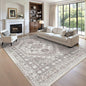 zesthome 8x10 Area Rugs for Living Room,Non-Slip Backing Washable Rugs,Vintage Large Area Rug，Stain Resistant Home Decor Rug (Brown/Beige,8'x10')