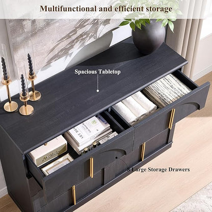 ACCOHOHO Large Dresser for Bedroom with 8 Drawers with Arched Panel,Modern Minimalist Chest of Drawers with Gold Handles,Wood Storage Closet Dressers Tv Stand for Living Room, Hallway,Black