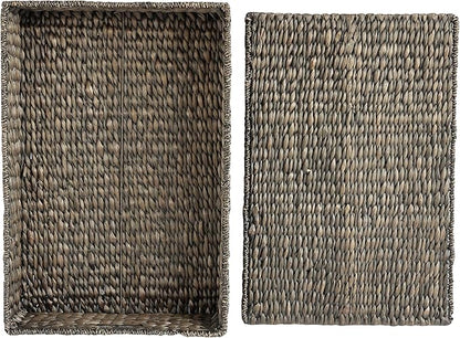 happimess BSK2015C Holden 30" Classic Costal Hand-Woven Hyacinth Wicker Under Bed Storage Basket with for Storage and Decoration in Bathroom, Bedroom, Closet, Entryway, Black