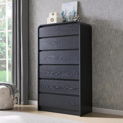 Modern 7 Drawers Dresser for Bedroom, 55" Tall Dressers & Chest of Drawers w/Curved Profile Design, Wood Mid Century Vertical Storage Dressers Organizer for Bedroom, Living Room, Black
