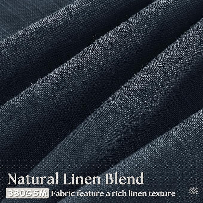 Extra Long Navy Linen Curtains 120 Inches Long Dark Blue Indigo Farmhouse Modern Curtain Light Filtering Semi Sheer Back Tab Pinch Pleat Curtain for Tall Ceiling Living Room Bedroom 2 Panels