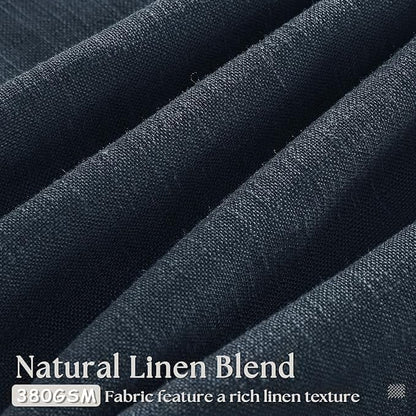 Extra Long Navy Linen Curtains 120 Inches Long Dark Blue Indigo Farmhouse Modern Curtain Light Filtering Semi Sheer Back Tab Pinch Pleat Curtain for Tall Ceiling Living Room Bedroom 2 Panels