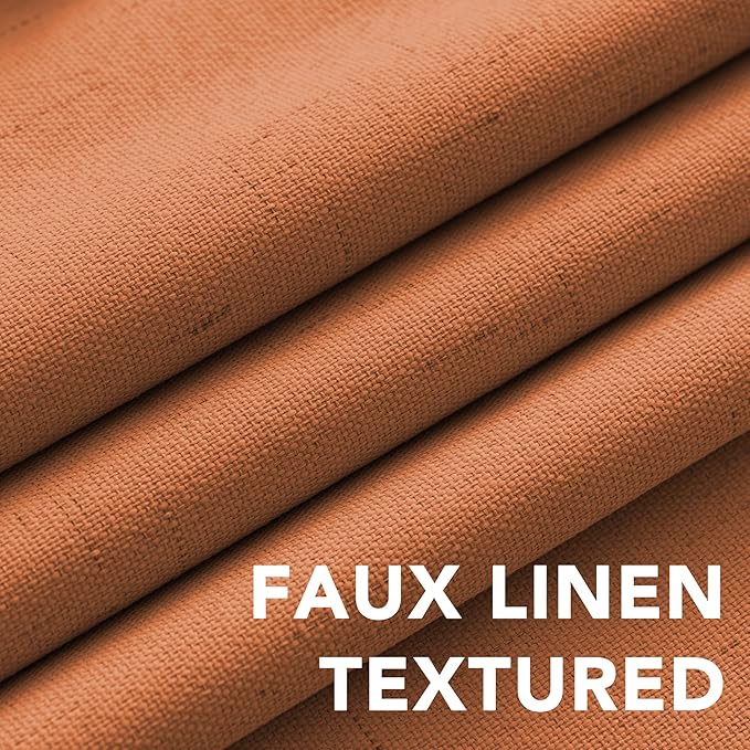 H.VERSAILTEX 100% Blackout Curtains for Bedroom Thermal Insulated Linen Textured Curtains Heat and Full Light Blocking Drapes Living Room Curtains 2 Panel Sets, Orange, 52x45 Inch