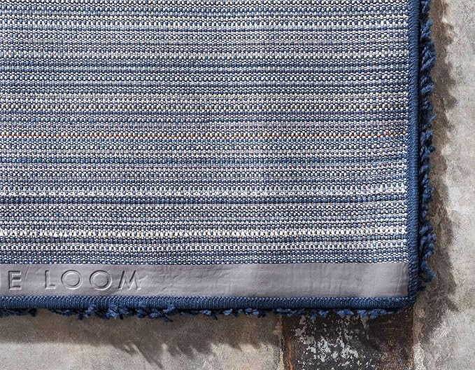 Unique Loom Solid Shag Collection Area Rug (9' x 12' Rectangle, Sapphire Blue/ Navy Blue)