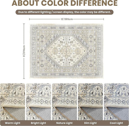 zesthome 9x12 Area Rugs,Stain Resistant Washable Rug,Ultra-Thin Rugs for Living Room,Bedroom,Non-Slip Backing Home Decor Large Area Rug (Beige,9'x12')