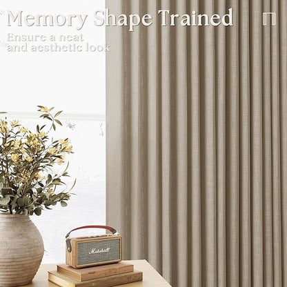 Dark Flax Linen Curtains 120 Inches Long for Living Room Bedroom Pinch Pleated Back Tab Privacy Curtains 120 Inch Length 2 Panels Light Filtering Greige Tan Brown Farmhouse Drapes 10 FT