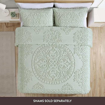 Beatrice Home Fashions Medallion Chenille Bedspread, Twin, Sage