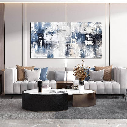 Prepeyssee White and Blue Abstract Canvas Wall Art for Living Room Bedroom Home Office Large Modern Grey Abstract Canvas Prints Picture Ready to Hang Size 29x59
