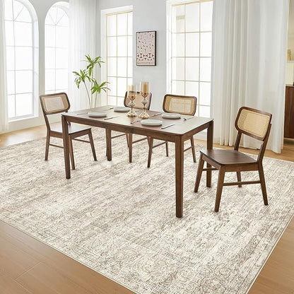Area Rug Living Room Rugs - 8x10 Abstract Large Soft Indoor Washable Rug Neutral Modern Low Pile Carpet for Bedroom Dining Room Farmhouse Home Office - Vintage Beige