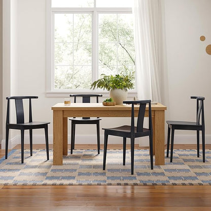 Wood Dining Room Chairs Set of 6, Mid Century Modern Kitchen Chairs Wishbone Chair with Curved Back Armless Accent Chair for Living Room Restaurant, Black