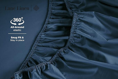 LANE LINEN California King Sheets Sets - 4 PCs. 600 Thread Count Cal King Sheet Set - 100% Cotton Sheets Cal King - Ultra Soft, Sateen Weave California King Bed Sheets Set - Denim