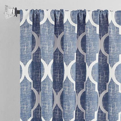 Beauoop 100% Blackout Curtains 96 Inches Long 2 Panels for Bedroom Living Room Blue Moroccan Geo Room Darkening Thermal Insulated Soundproof Rod Pocket Back Tab Window Treatments Drapes, 50x96